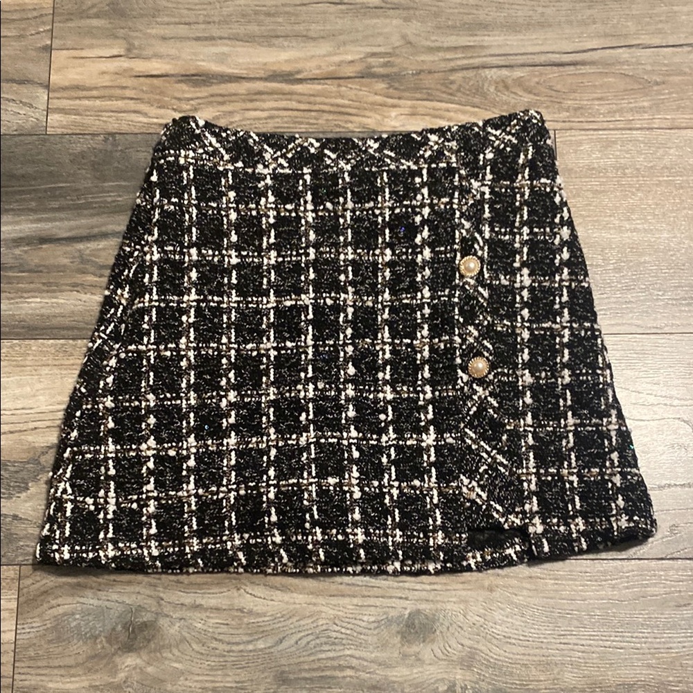 Goodnight Macaroon Black and White Tweed Mini Skirt